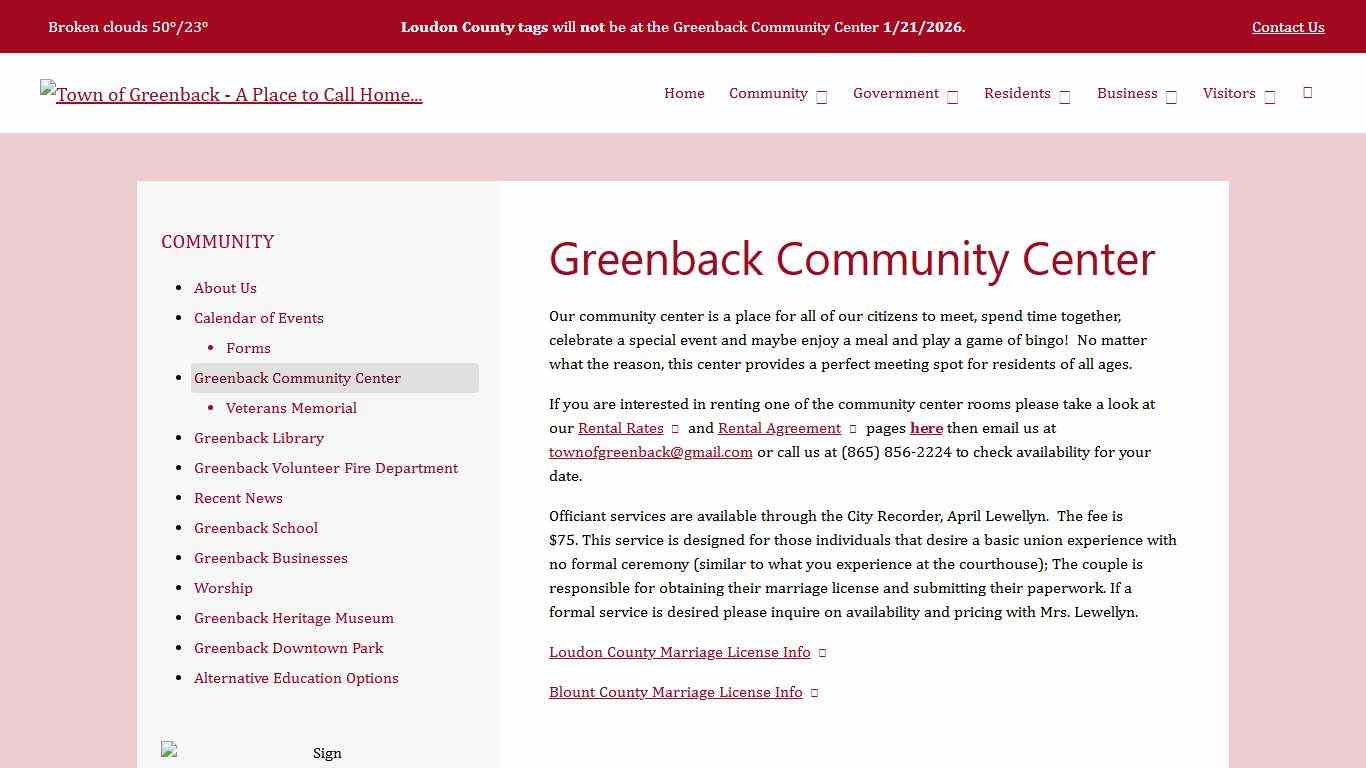 Greenback Community Center Town of Greenback