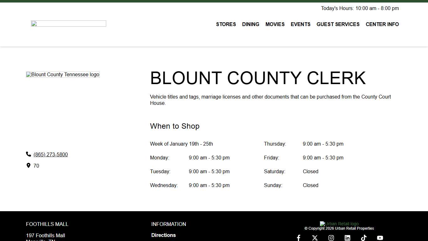 BLOUNT COUNTY CLERK Foothills Mall